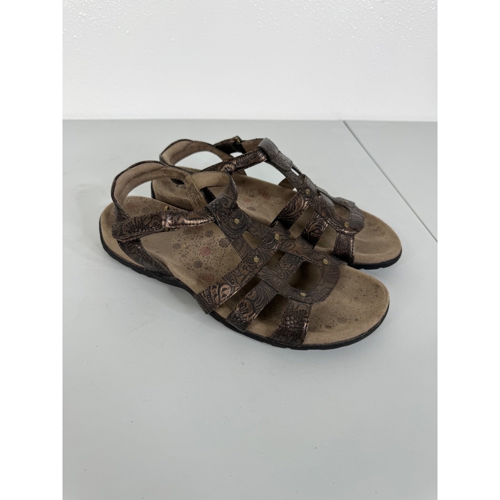 Taos T-Drop Bronze Metallic Embossed Leather Sandals Womens 8 TDR-12676 BRZE